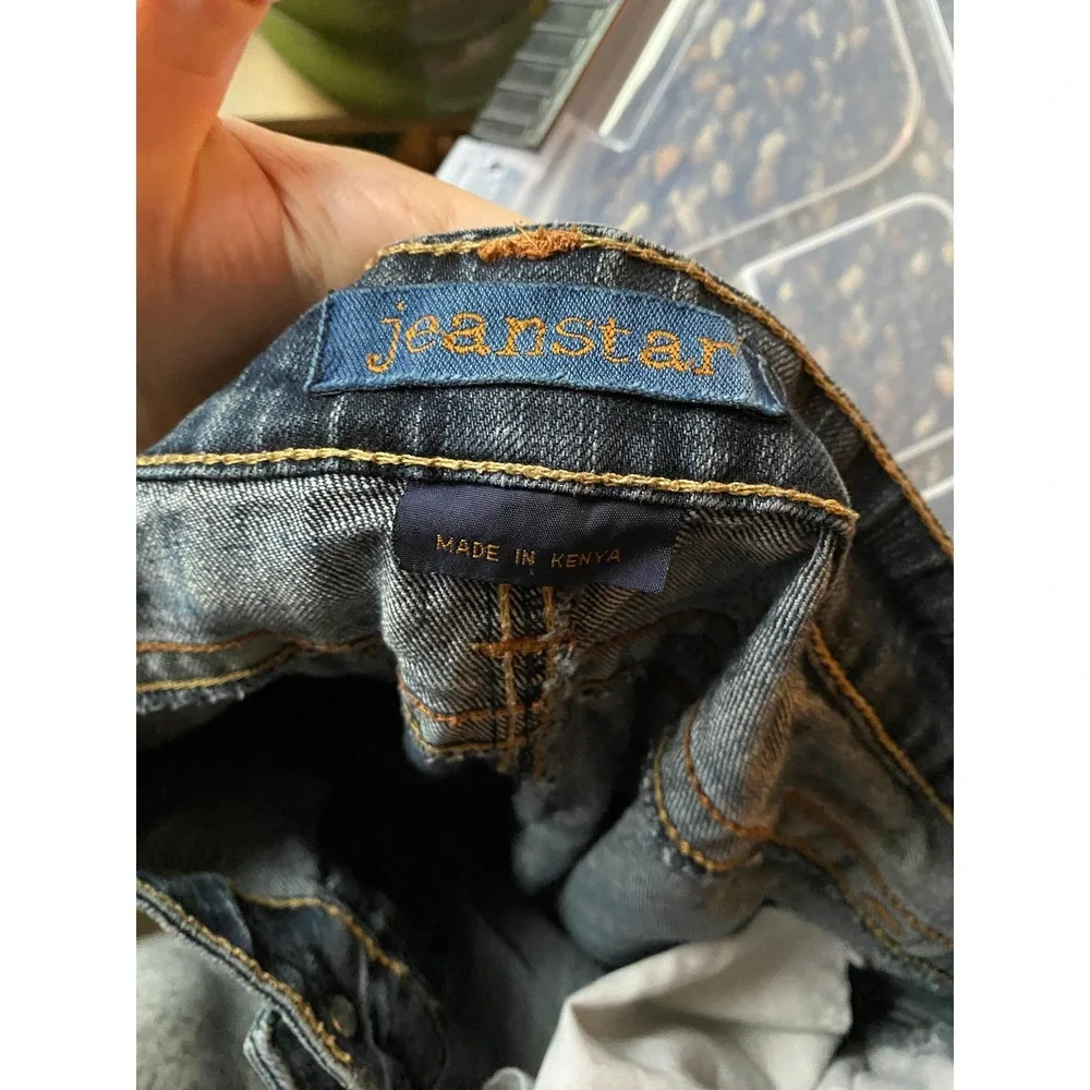 Jeanstar Lowrise Y2K Bleached Blue Dark Denim Jeans 12 Indie Sleaze 90s Ethereal